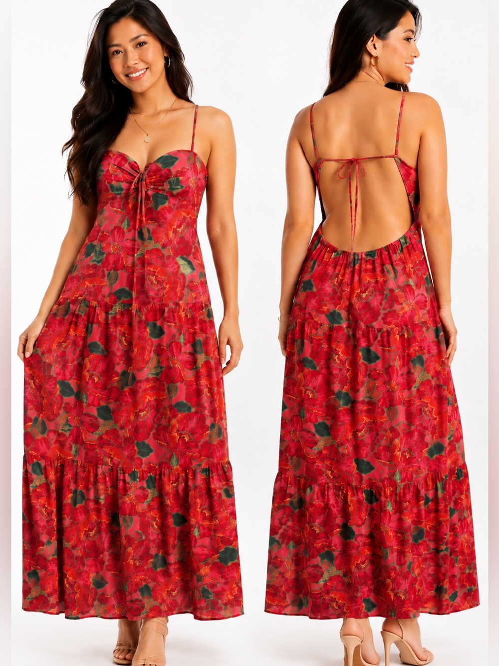 CRYSTAL DOLL Floral Cutout Maxi Dress Pink Green Medium NWOT